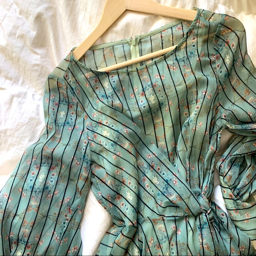 Anthropologie Eva Franco balloon sleeve wrap sheer blouse Edwardian S/M